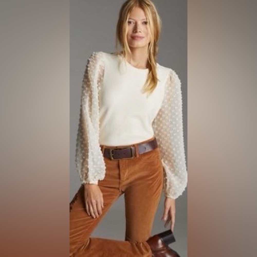 Maeve Cream Dot-Sleeve Blouse